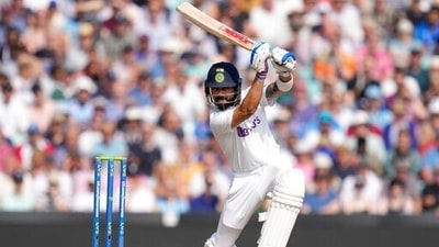 India's Virat Kohli plays a shot for four off the bowling of England's James Anderson on day four of the fourth Test match at The Oval cricket ground in London, Sunday, Sept. 5, 2021 (AP) India's Virat Kohli plays a shot for four off the bowling of England's James Anderson on day four of the fourth Test match at The Oval cricket ground in London, Sunday, Sept. 5, 2021 (AP)