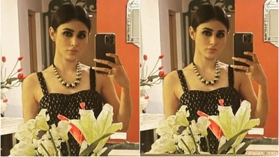 In the end, centre-parted sleek bun, French manicured nails, and her signature glam look featuring blushed cheeks, nude lip shade, on-fleek brows, bold smoky eye shadow, kohl-lined eyes and mascara-adorned lashes rounded off the glam picks. (Instagram/@imouniroy) In the end, centre-parted sleek bun, French manicured nails, and her signature glam look featuring blushed cheeks, nude lip shade, on-fleek brows, bold smoky eye shadow, kohl-lined eyes and mascara-adorned lashes rounded off the glam picks. (Instagram/@imouniroy)