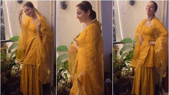 Ankita Lokhande wears a gorgeous yellow sharara.&nbsp;