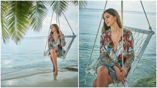 Ananya Panday is on a spree of sharing her fashionable looks from her Maldives trip on her Instagram profile. On a regular basis, the actor is setting the fashion bar higher – sometimes in a multicoloured bikini and sometimes in a boho chic look in a colourful throw and comfy satin trousers. On Sunday, Ananya lit our day with a slew of pictures of her recent look.(Instagram/@ananyapanday)