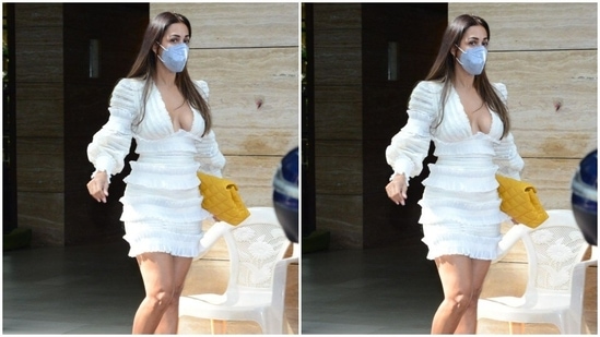 Malaika's midriff-baring short dress came with multi-tier details.(HT Photos/Varinder Chawla)