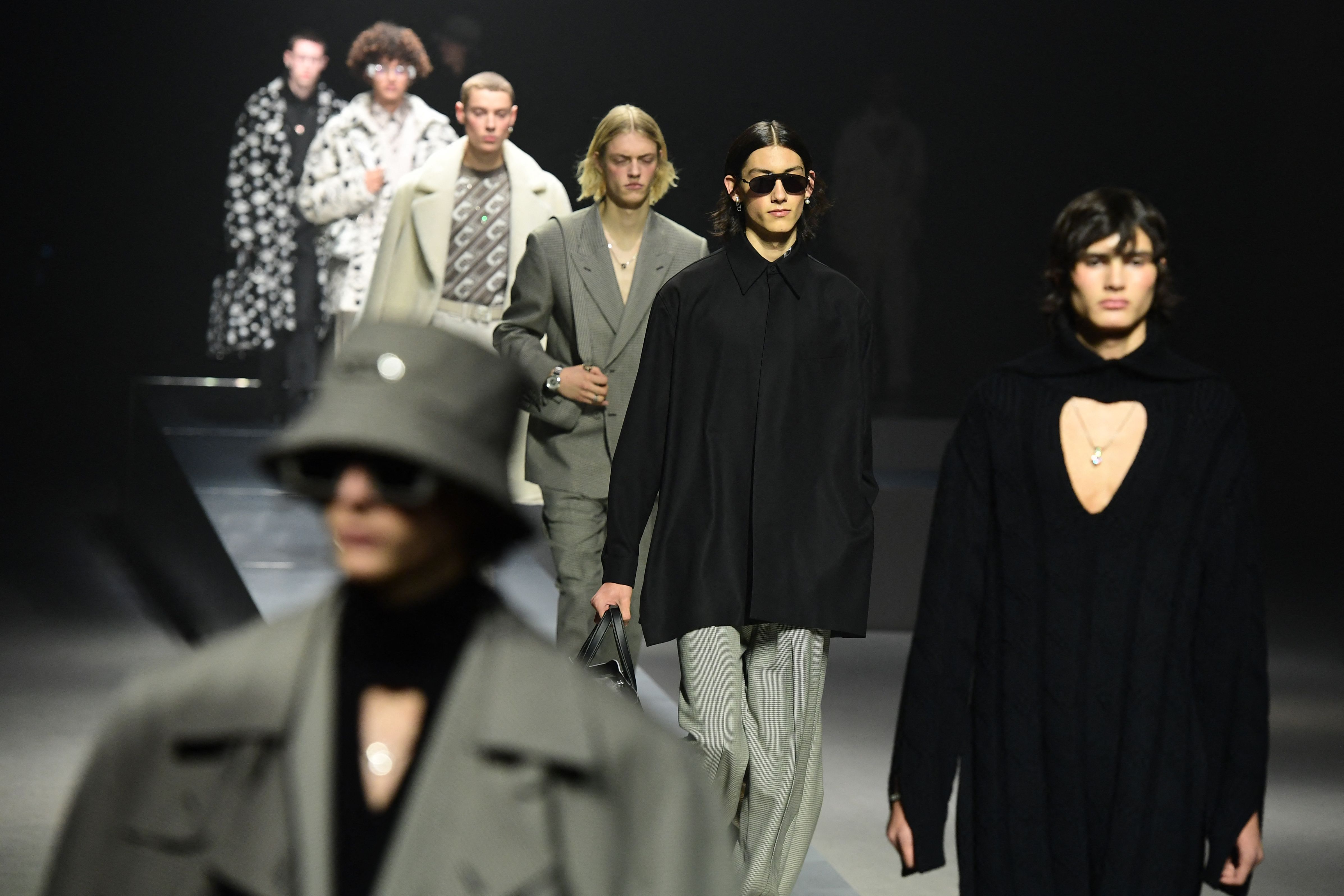 Models present creations for Fendi's Men's Fall/Winter 2022/2023 fashion collection (AFP) Models present creations for Fendi's Men's Fall/Winter 2022/2023 fashion collection (AFP)