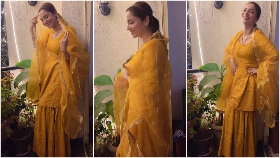 Ankita Lokhande wears a gorgeous yellow sharara. Ankita Lokhande wears a gorgeous yellow sharara. 