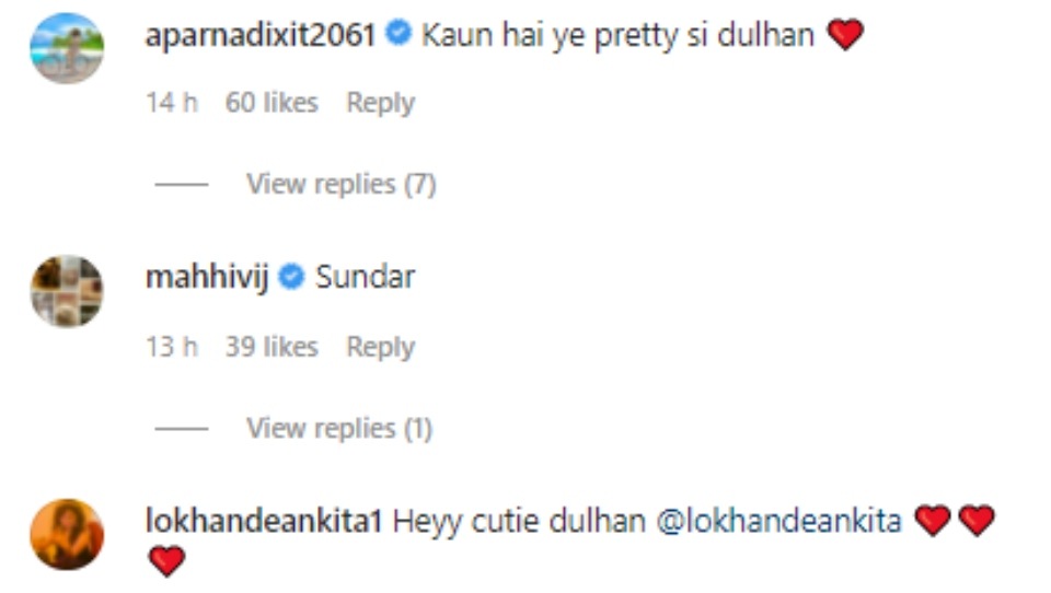 Comments on Ankita Lokhande's post. Comments on Ankita Lokhande's post. 