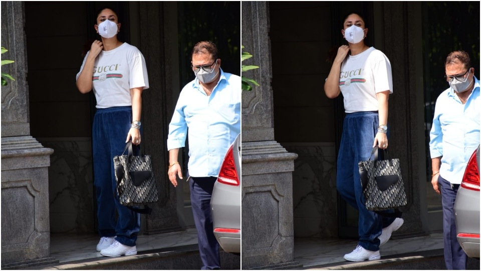 Kareena wears the top with velvet track pants.&nbsp; (HT Photo/Varinder Chawla)