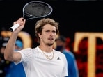 Alexander Zverev of Germany reacts after defeating compatriot Daniel Altmaier in their first round match at the Australian Open tennis championships in Melbourne, Australia, Monday, Jan. 17, 2022.&nbsp;
