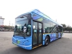 The first electric bus prototype arrived in Delhi earlier this month.(Twitter/@kgahlot) The first electric bus prototype arrived in Delhi earlier this month.(Twitter/@kgahlot)