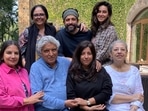 Shabana Azmi, Javed Akhtar, Zoya Akhtar, Honey Irani, Shibani Dandekar, Farhan Akhtar and Tanvi Azmi pose together.