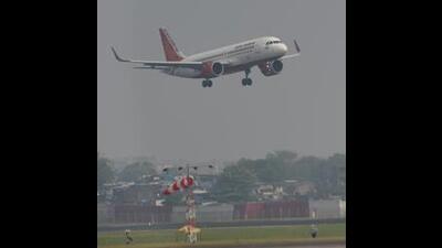 After a gap of three months, the Mumbai-Kolhapur air service resumed from Kolhapur airport on Monday. (HT PHOTO)