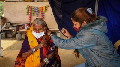 Vaccination underway at a camp near Raj Ghat on Monday. (Amal KS/HT) Vaccination underway at a camp near Raj Ghat on Monday. (Amal KS/HT)