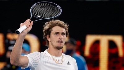Alexander Zverev of Germany reacts after defeating compatriot Daniel Altmaier in their first round match at the Australian Open tennis championships in Melbourne, Australia, Monday, Jan. 17, 2022. (AP) Alexander Zverev of Germany reacts after defeating compatriot Daniel Altmaier in their first round match at the Australian Open tennis championships in Melbourne, Australia, Monday, Jan. 17, 2022. (AP)