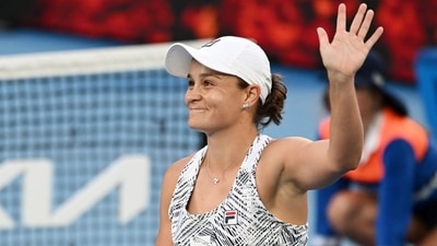 Australia's Ashleigh Barty celebrates winning her first round match against Ukraine's Lesia Tsurenko&nbsp; (REUTERS)