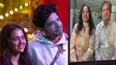 Karan Kundrra's parents appear to ‘accept’ his girlfriend Tejasswi Prakash on Bigg Boss 15. Karan Kundrra's parents appear to ‘accept’ his girlfriend Tejasswi Prakash on Bigg Boss 15.