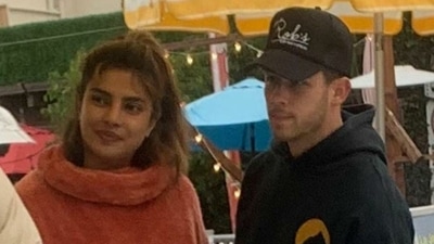 Priyanka Chopra and Nick Jonas at an LA restaurant on Sunday. Priyanka Chopra and Nick Jonas at an LA restaurant on Sunday.