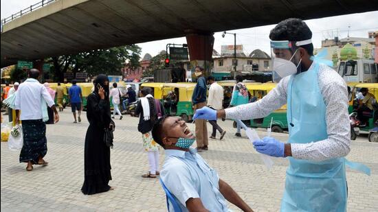 Bengaluru Urban district led the spike in Covid-19 cases with 15,947 new infections. (ANI)