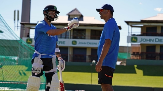 Indian captain Virat Kohli shares a light moment with head coach Rahul Dravid(ANI)