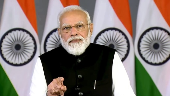 Prime Minister Narendra Modi addressing the World Economic Forum's Davos Agenda via video conferencing in New Delhi on Monday. (ANI) Prime Minister Narendra Modi addressing the World Economic Forum's Davos Agenda via video conferencing in New Delhi on Monday. (ANI)