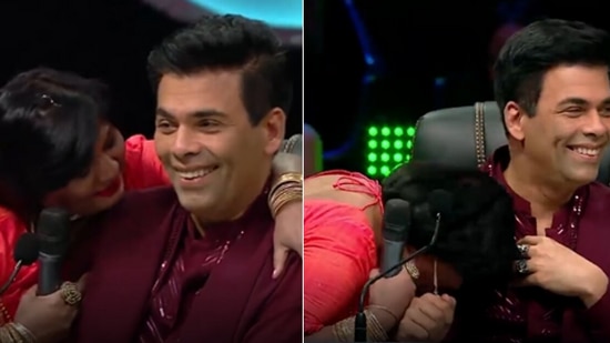 Contestant hugs Karan Johar on Hunarbaaz: Desh Ki Shaan episode.