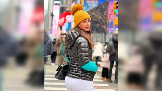 Hina Khan flaunted her fancy winter wears as she explored New York City.(Instagram/@realhinakhan)