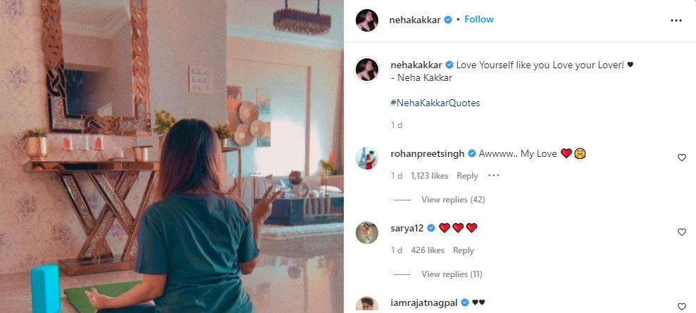 Rohanpreet Singh's comment on Neha Kakkar's Instagram picture &nbsp; (Instagram/nehakakkar)