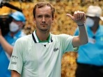 Daniil Medvedev reacts after defeating Henri Laaksonen in their first round match at the Australian Open. Daniil Medvedev reacts after defeating Henri Laaksonen in their first round match at the Australian Open. 
