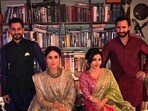 Soha Ali Khan poses with Saif Ali Khan, Kareena Kapoor and Kunal Kemmu.