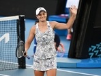 Australia's Ashleigh Barty celebrates winning her first round match against Ukraine's Lesia Tsurenko