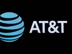 The company logo for AT&amp;T is displayed on a screen on the floor at the New York Stock Exchange (NYSE) in New York.