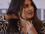 Priyanka Chopra tries a mangalsutra in the video. 