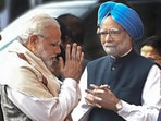 Prime Minister Narendra Modi with former PM Manmohan Singh.