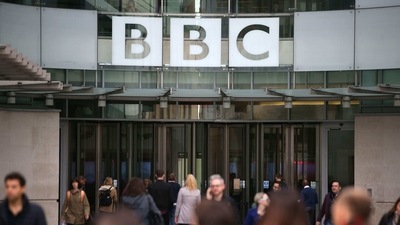 People at the entrance of the headquarters of the British Broadcasting Corporation (BBC) in London. (AFP file) People at the entrance of the headquarters of the British Broadcasting Corporation (BBC) in London. (AFP file)