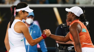 Emma Raducanu, left, of Britain is congratulated by Sloane Stephens of the U.S. after winning their first round match at the Australian Open tennis championships in Melbourne, Australia, Tuesday, Jan. 18, 2022. (AP) Emma Raducanu, left, of Britain is congratulated by Sloane Stephens of the U.S. after winning their first round match at the Australian Open tennis championships in Melbourne, Australia, Tuesday, Jan. 18, 2022. (AP)