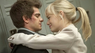 Emma Stone and Andrew Garfield in The Amazing Spider-Man. Emma Stone and Andrew Garfield in The Amazing Spider-Man.