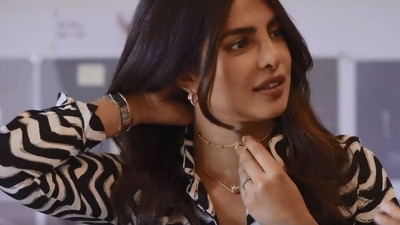 Priyanka Chopra tries a mangalsutra in the video.&nbsp;