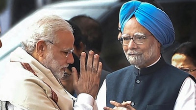 Prime Minister Narendra Modi with former PM Manmohan Singh. Prime Minister Narendra Modi with former PM Manmohan Singh.