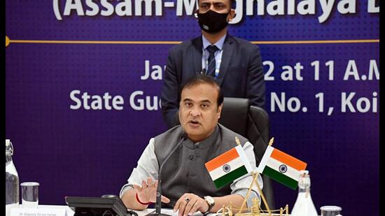 Assam Chief Minister Himanta Biswa Sarma interacts with representatives of all political parties on the Assam-Meghalaya border issue, at the State Guest House in Guwahati on Tuesday. (ANI PHOTO.) Assam Chief Minister Himanta Biswa Sarma interacts with representatives of all political parties on the Assam-Meghalaya border issue, at the State Guest House in Guwahati on Tuesday. (ANI PHOTO.)