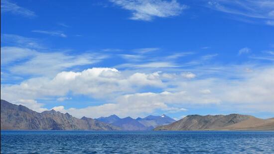 The bridge being built across Pangong lake in Ladakh sector at its narrowest point is eight metres wide and more than 400 metres long. (Twitter/ITBP_official)