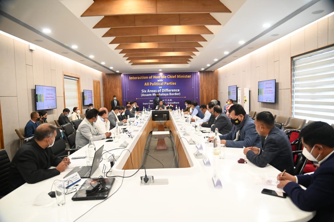 Assam CM Himanta Biswa Sarma holds an all-party meeting. (Twitter@himantabiswa)
