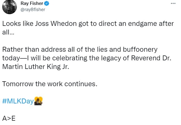 Ray Fisher tweets about Joss Whedon. Ray Fisher tweets about Joss Whedon.