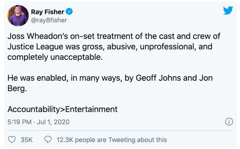 Ray Fisher tweets about Joss Weadon.