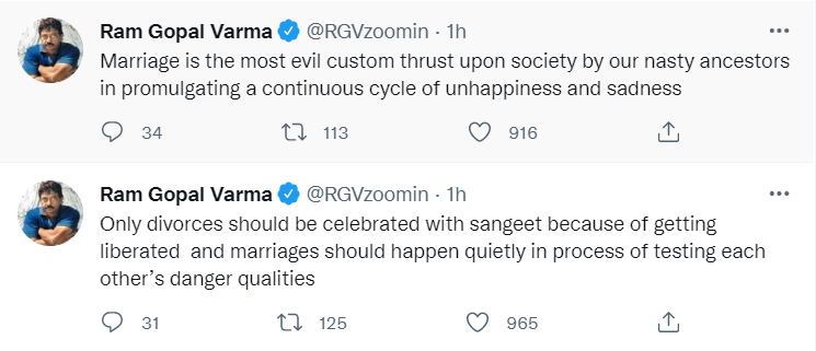 Ram Gopal Varma criticised the institution of marriage.