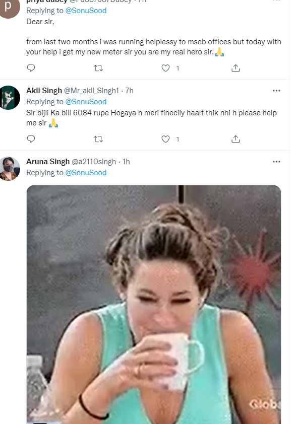 A glimpse of responses to Sonu Sood's tweet.