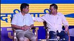 AAP national convenor Arvind Kejriwal with the party’s CM face Amit Palekar, ahead of the Goa assembly elections, in Panaji on Wednesday. (ANI)