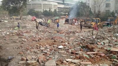 Nine JCB machines were used to raze illegal structures in Khori village on Wednesday, officials said. (Sourced) Nine JCB machines were used to raze illegal structures in Khori village on Wednesday, officials said. (Sourced)