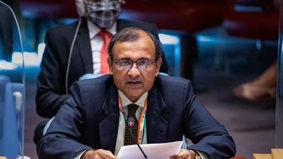 India's Permanent Representative to the UN Ambassador T S Tirumurti speaks. (PTI) India's Permanent Representative to the UN Ambassador T S Tirumurti speaks. (PTI)