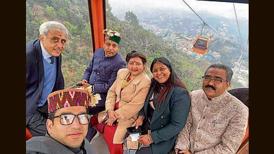 In peak tourist season it may take several hours to travel from Dharmashala to McLeodganj, however the skyway has cut travel time to just nine minutes. (HT Photo) In peak tourist season it may take several hours to travel from Dharmashala to McLeodganj, however the skyway has cut travel time to just nine minutes. (HT Photo)