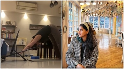 Shruti Seth performs Downward Dog variation with a yoga chair. Video inside (Instagram/@shru2kill) Shruti Seth performs Downward Dog variation with a yoga chair. Video inside (Instagram/@shru2kill)