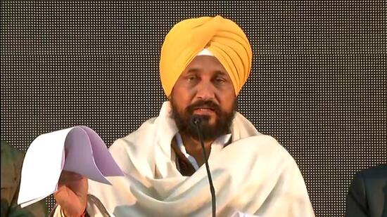 Punjab chief minister Charanjit Singh Channi addresses a press conference on the ED raids on his nephew Bhupinder Singh, in Chandigarh on Wednesday. (ANI)