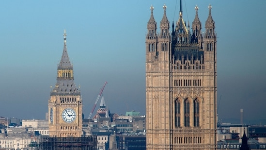 London view from the Elizabeth Tower, commonly known as Big Ben, at the Palace of Westminster. England set to lift Covid-19 travel rules betting Omicron has peaked (AFP)