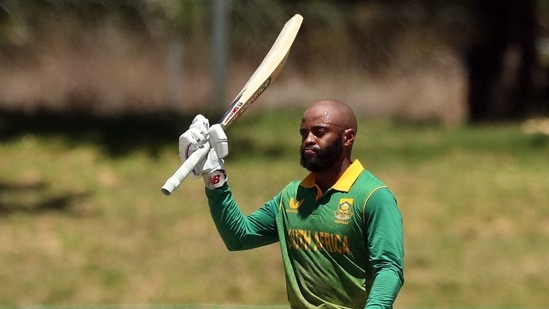 Cricket - First One Day International - South Africa v India - Boland Park, Paarl, South Africa - January 19, 2022 South Africa's Temba Bavuma celebrates reaching his century REUTERS/Sumaya Hisham(REUTERS)